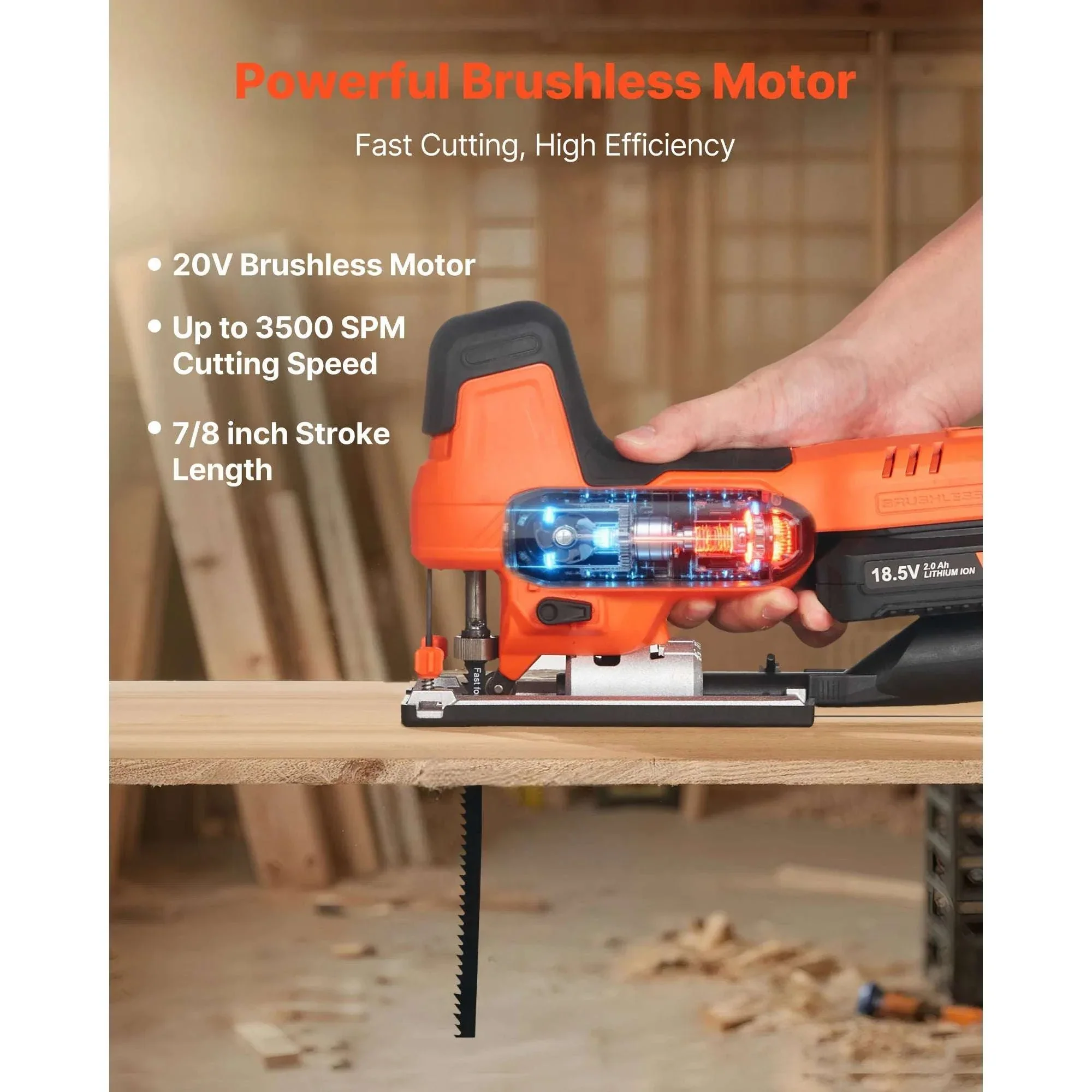 Cordless Jig Saw 3500 SPM with Variable Speeds & Orbital Settings - Image 2