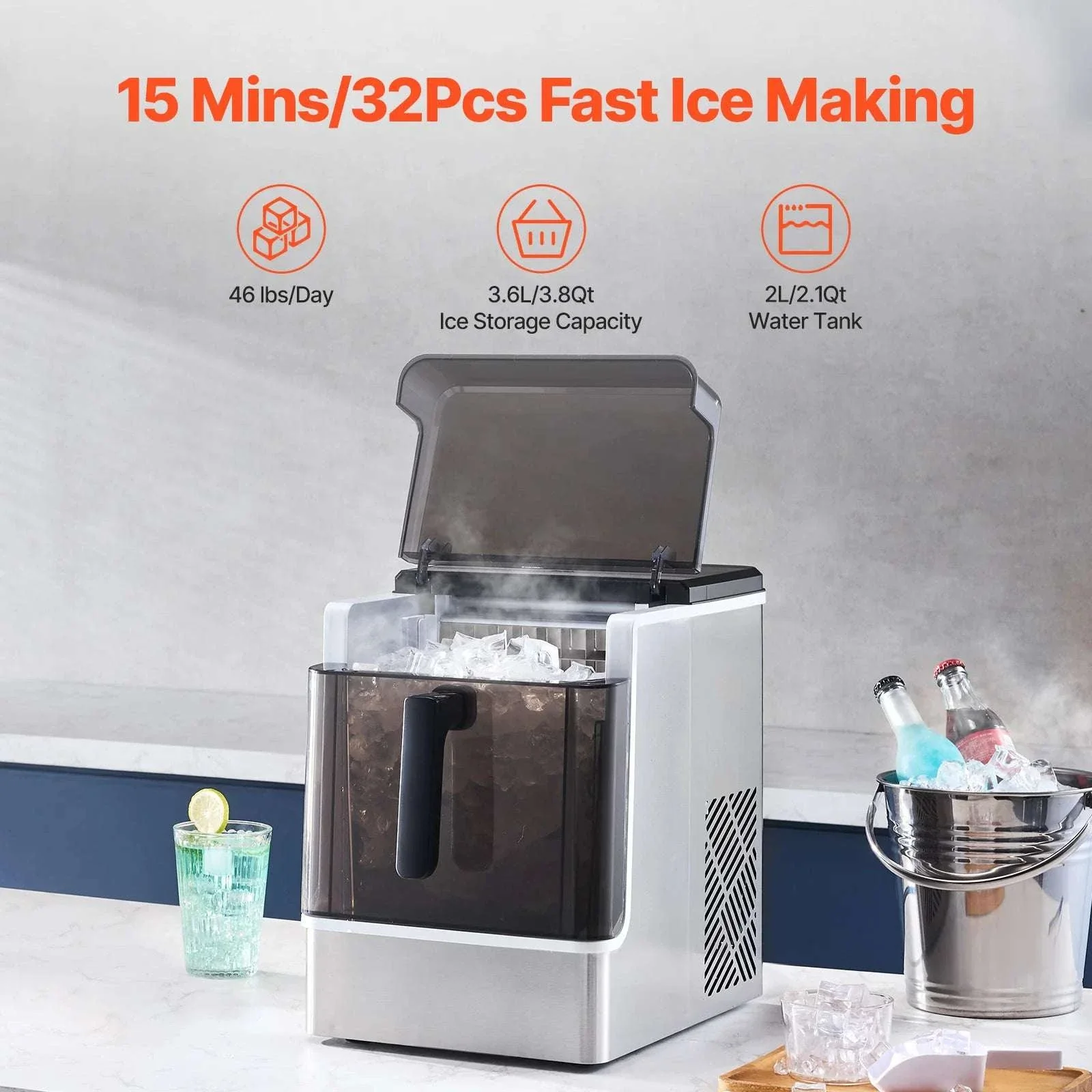 Countertop Ice Maker 50lbs/Day with Self-Cleaning & 2 Sizes - Image 2