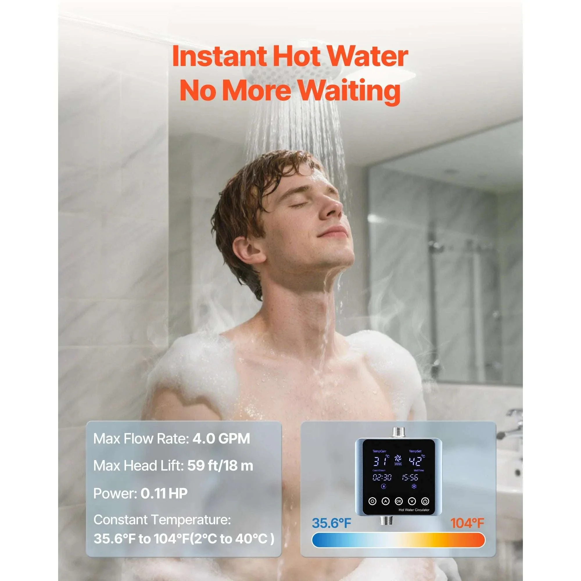 Instant Hot Water Recirculating Pump Kit with Digital Timer & Thermostat - Image 2