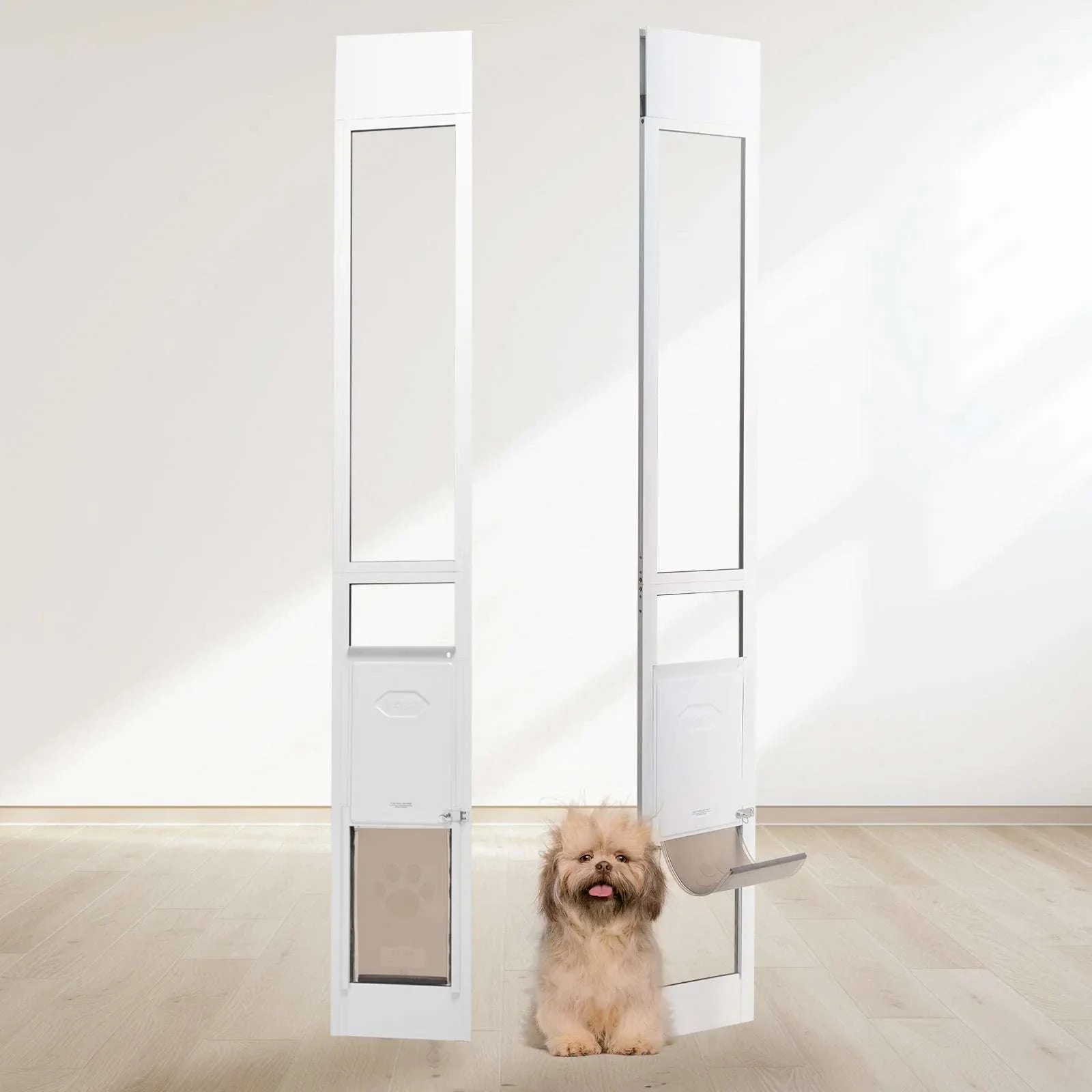 Adjustable Sliding Glass Dog Door with Lock & Tempered Glass Panel