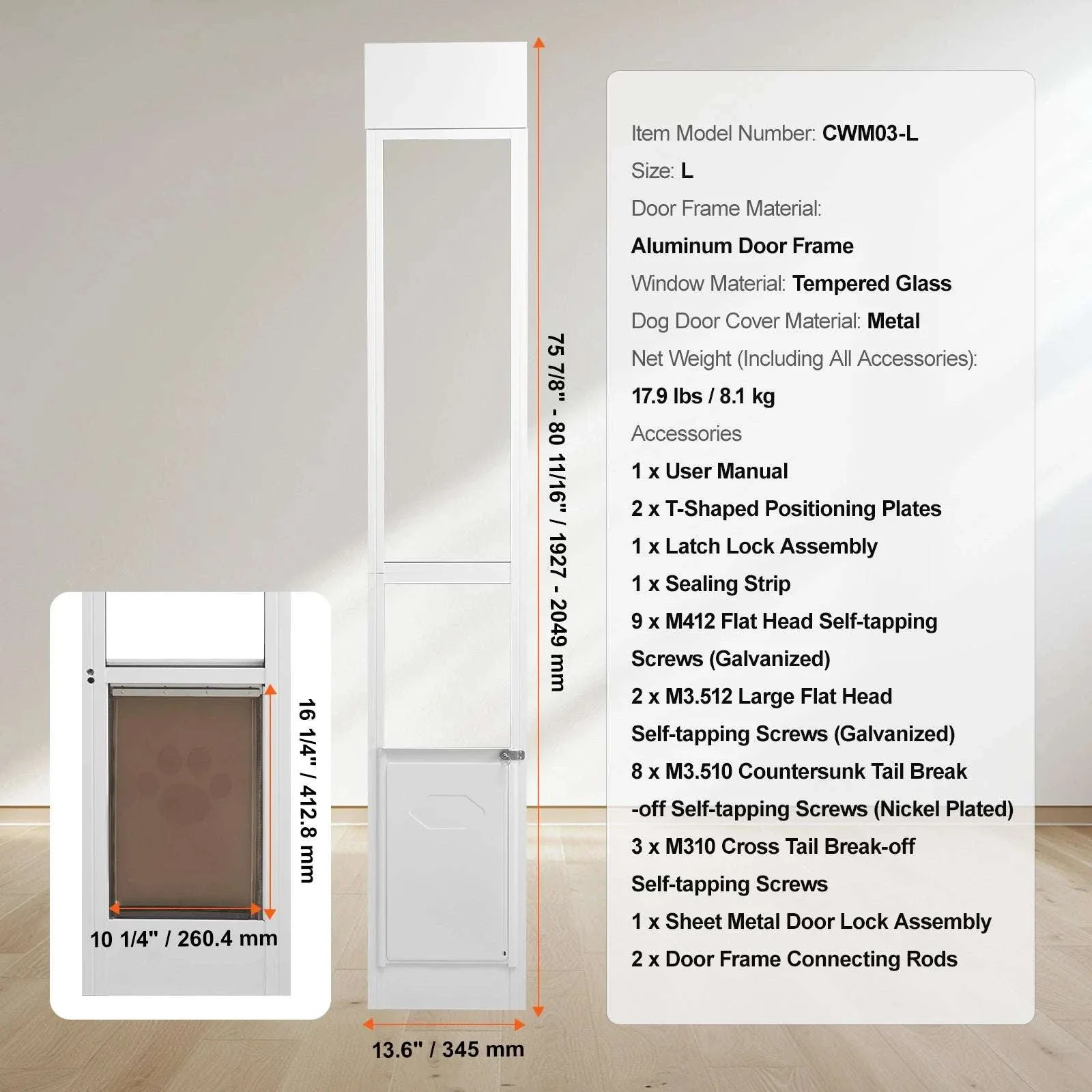 Adjustable Sliding Glass Dog Door with Lock & Tempered Glass Panel - Image 13