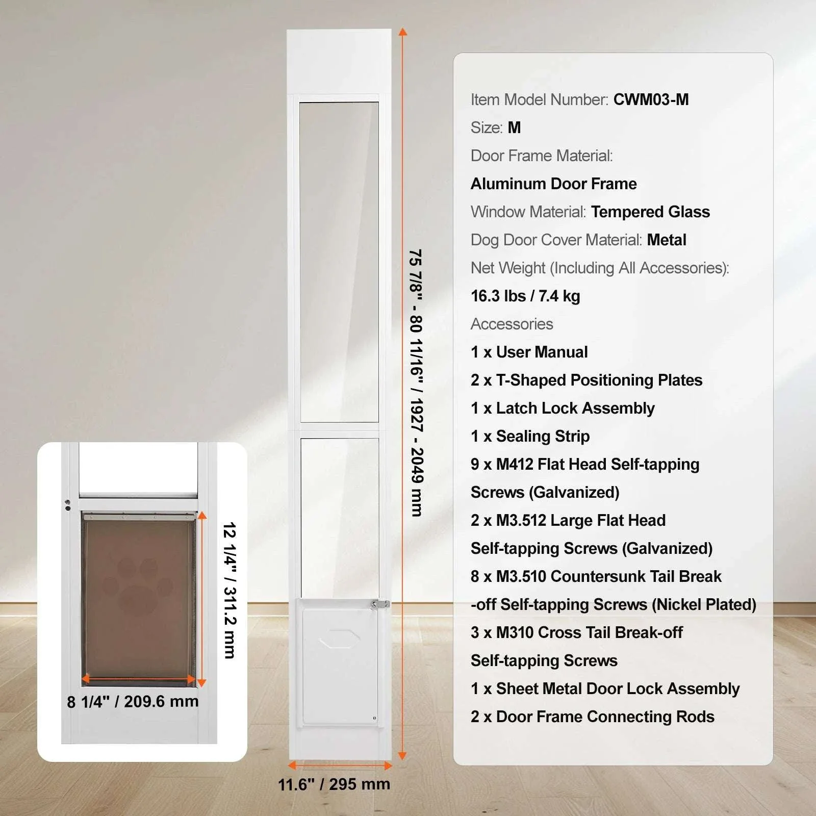 Adjustable Sliding Glass Dog Door with Lock & Tempered Glass Panel - Image 15