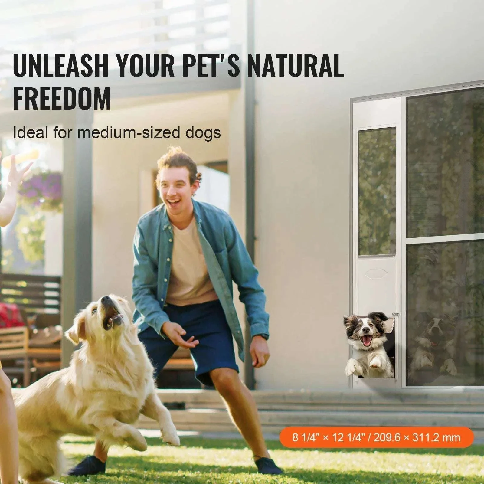 Adjustable Sliding Glass Dog Door with Lock & Tempered Glass Panel - Image 2