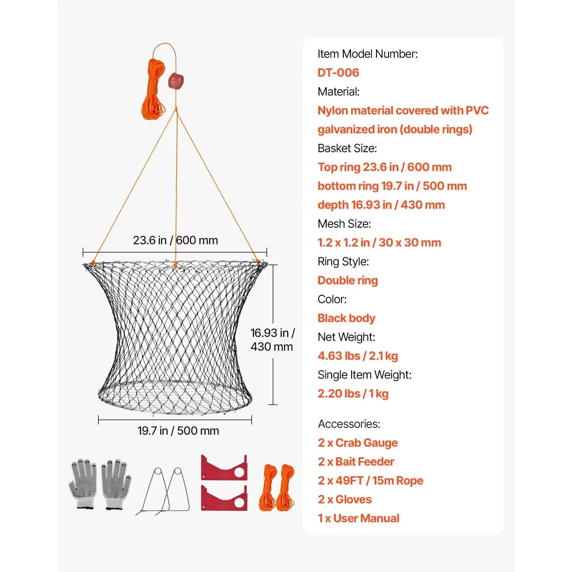 Double Ring Crab Trap Kit with 60ft Rope Foldable 2 Pack - Image 14