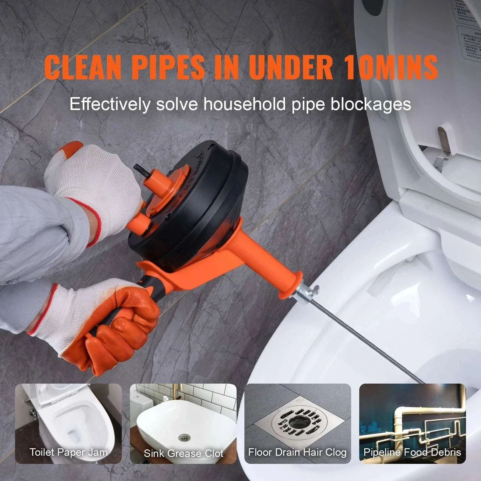 25ft Drain Auger Plumbing Snake with Drill Attachment for Clogs - Image 2