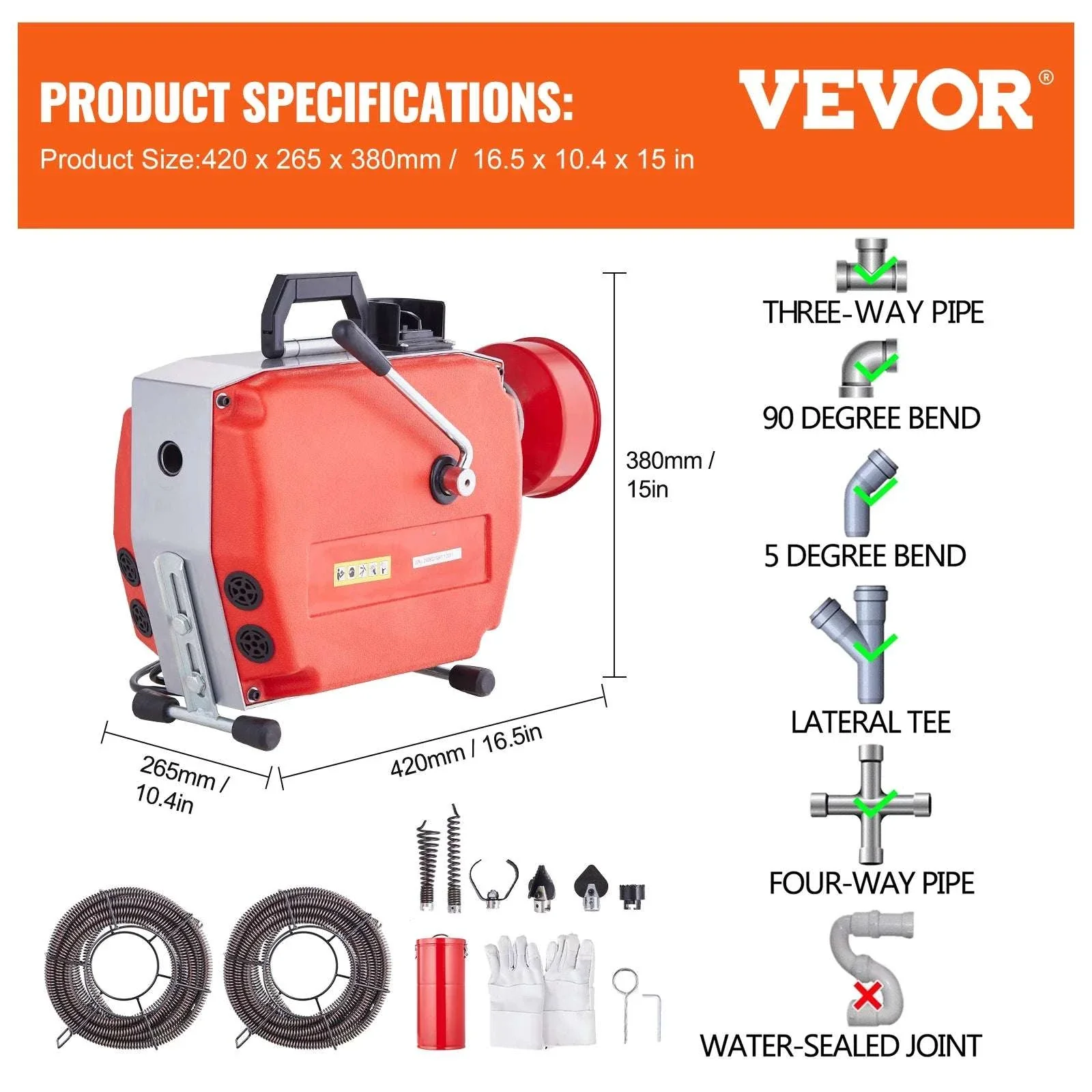 Electric Drain Cleaner Machine 250W Sewer Snake Auger with Cutters - Image 15