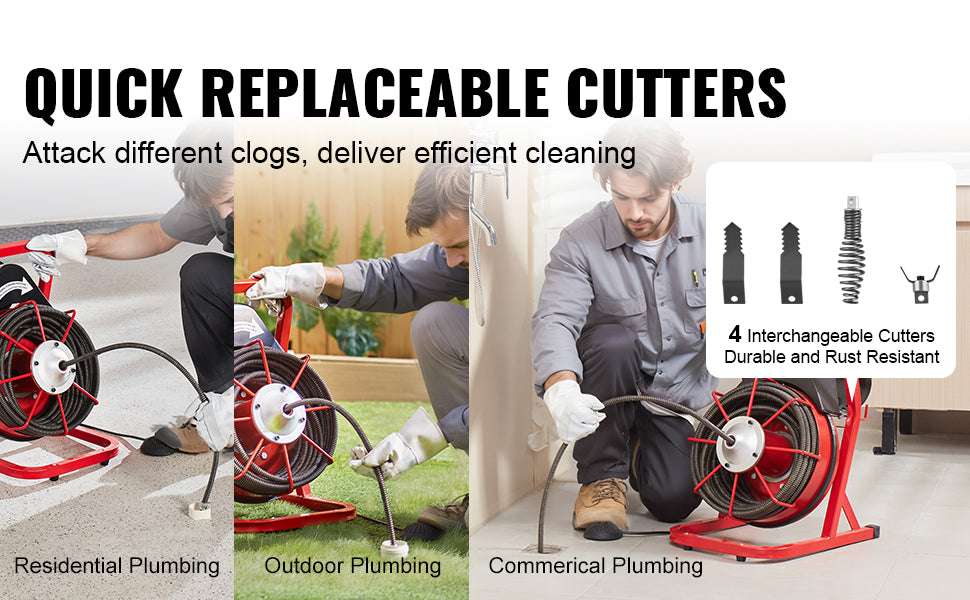 Electric Drain Cleaner Machine 75FT Sewer Snake Auger with Cutters - Image 11