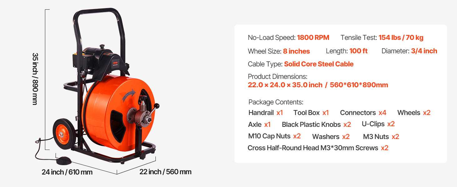 Electric Drain Cleaning Machine 75FT–100FT Sewer Snake with Auto Feed - Image 19