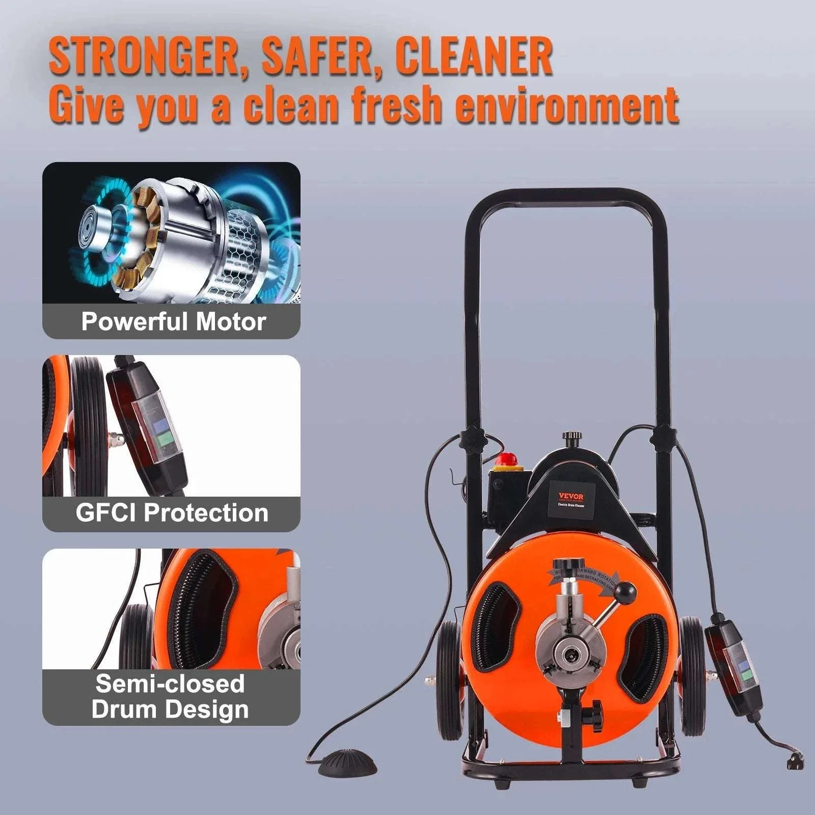 Electric Drain Cleaning Machine 75FT–100FT Sewer Snake with Auto Feed - Image 6