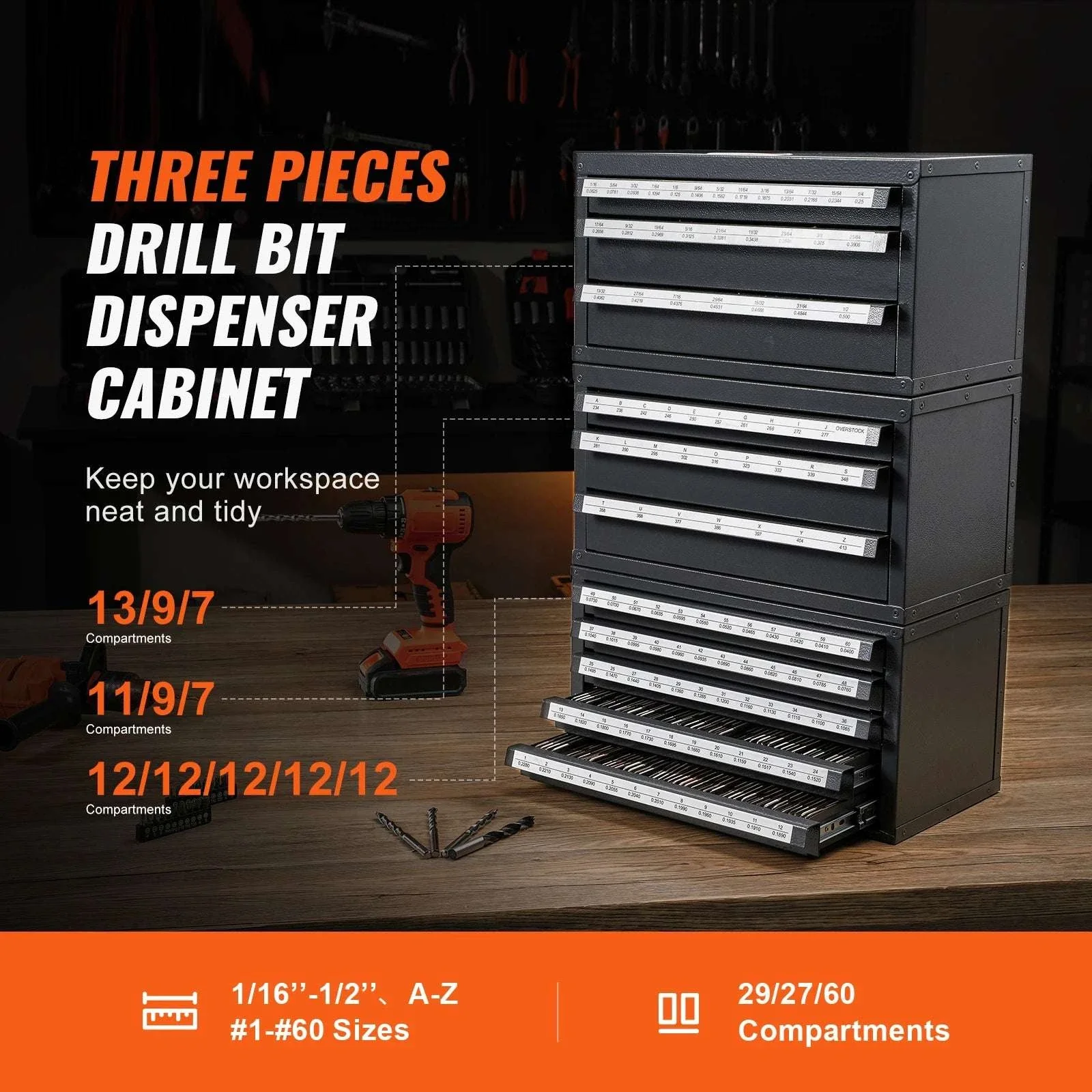 Drill Bit Dispenser Cabinet Set with Labeled Drawers 116 Slots - Image 3