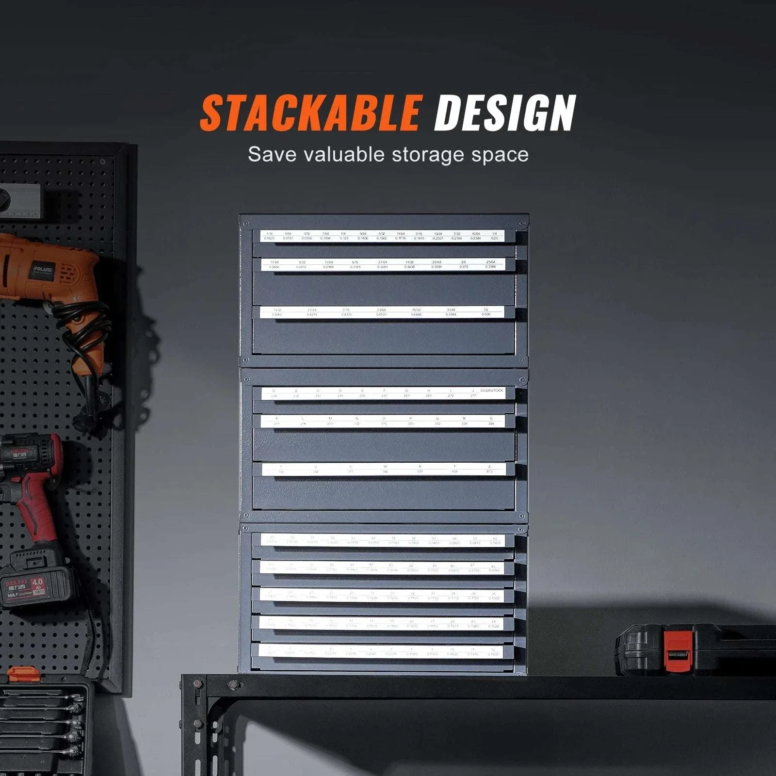 Drill Bit Dispenser Cabinet Set with Labeled Drawers 116 Slots - Image 6