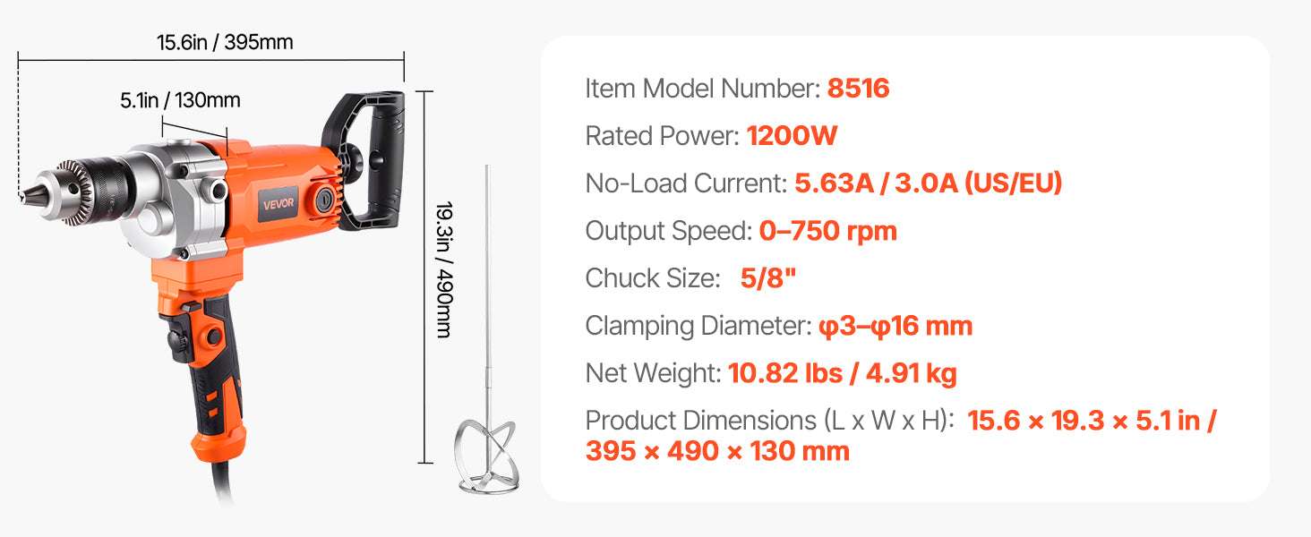 1100W Corded Drill Mixer with D-Handle & Variable Speed Control - Image 19