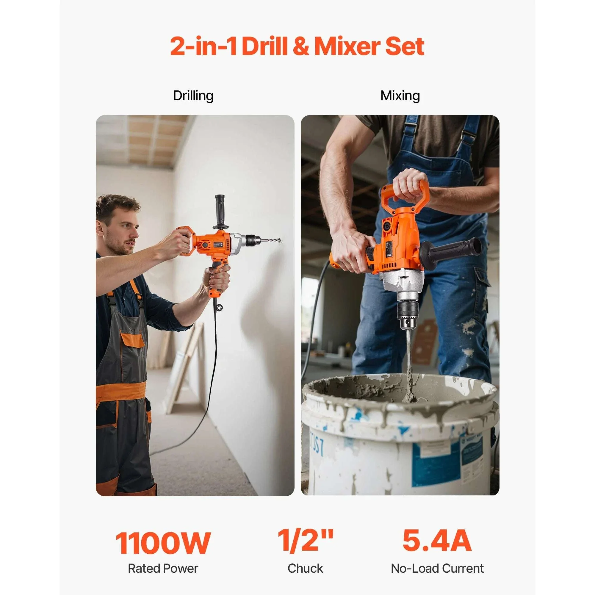 1100W Corded Drill Mixer with D-Handle & Variable Speed Control - Image 2