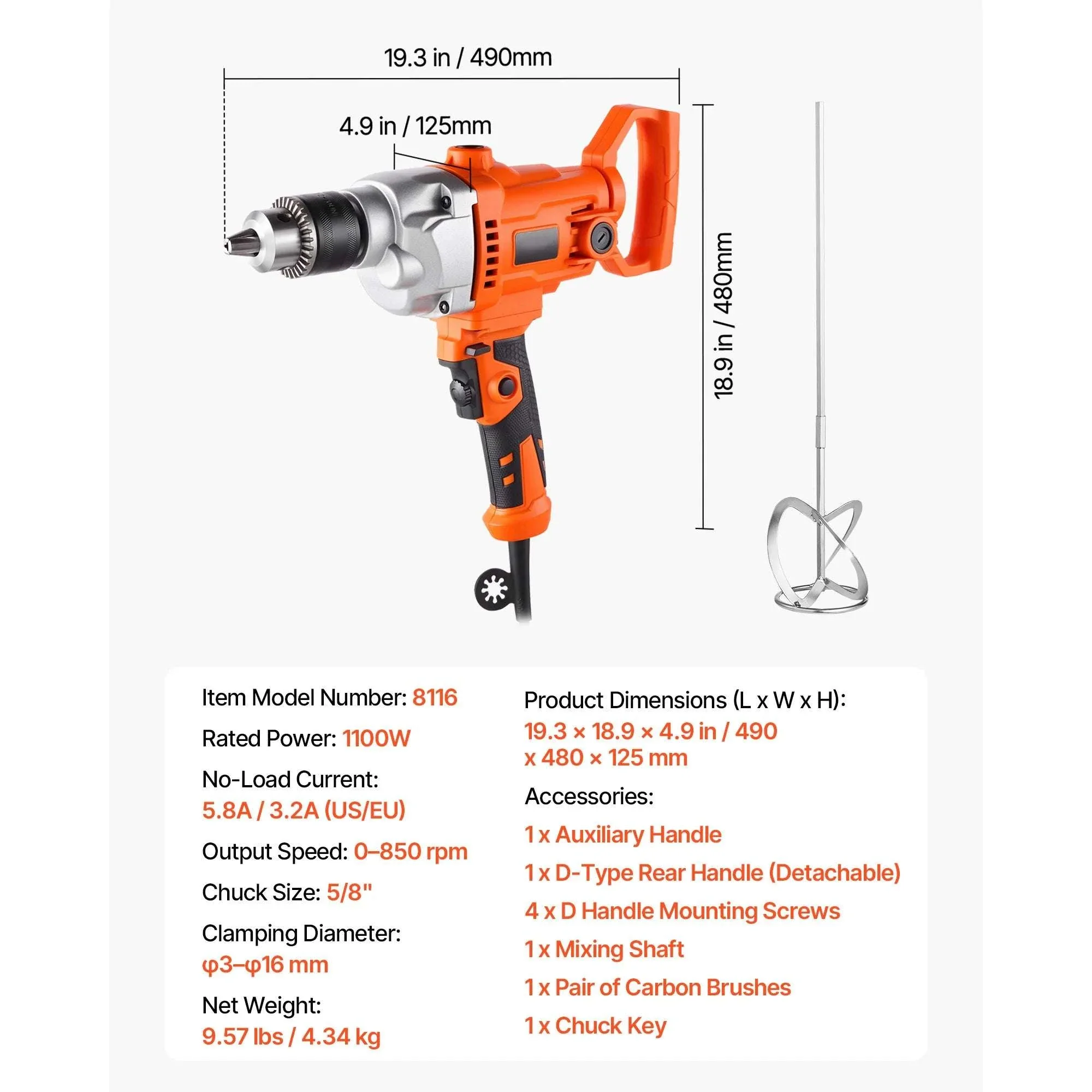 1100W Corded Drill Mixer with D-Handle & Variable Speed Control - Image 20
