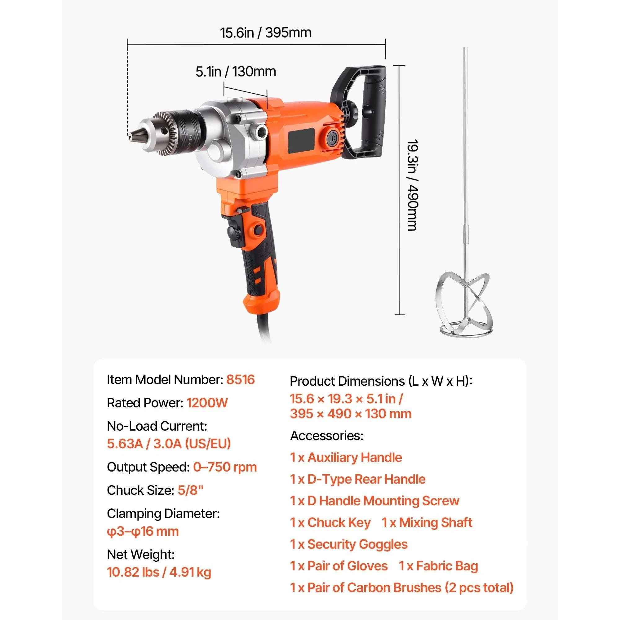 1100W Corded Drill Mixer with D-Handle & Variable Speed Control - Image 21