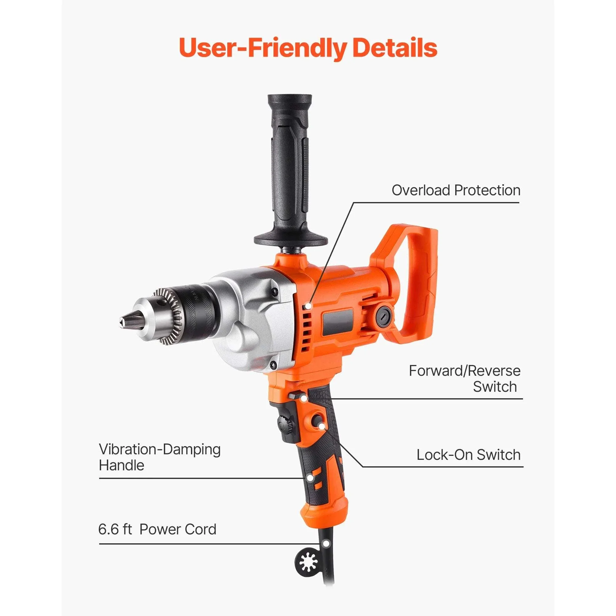1100W Corded Drill Mixer with D-Handle & Variable Speed Control - Image 6