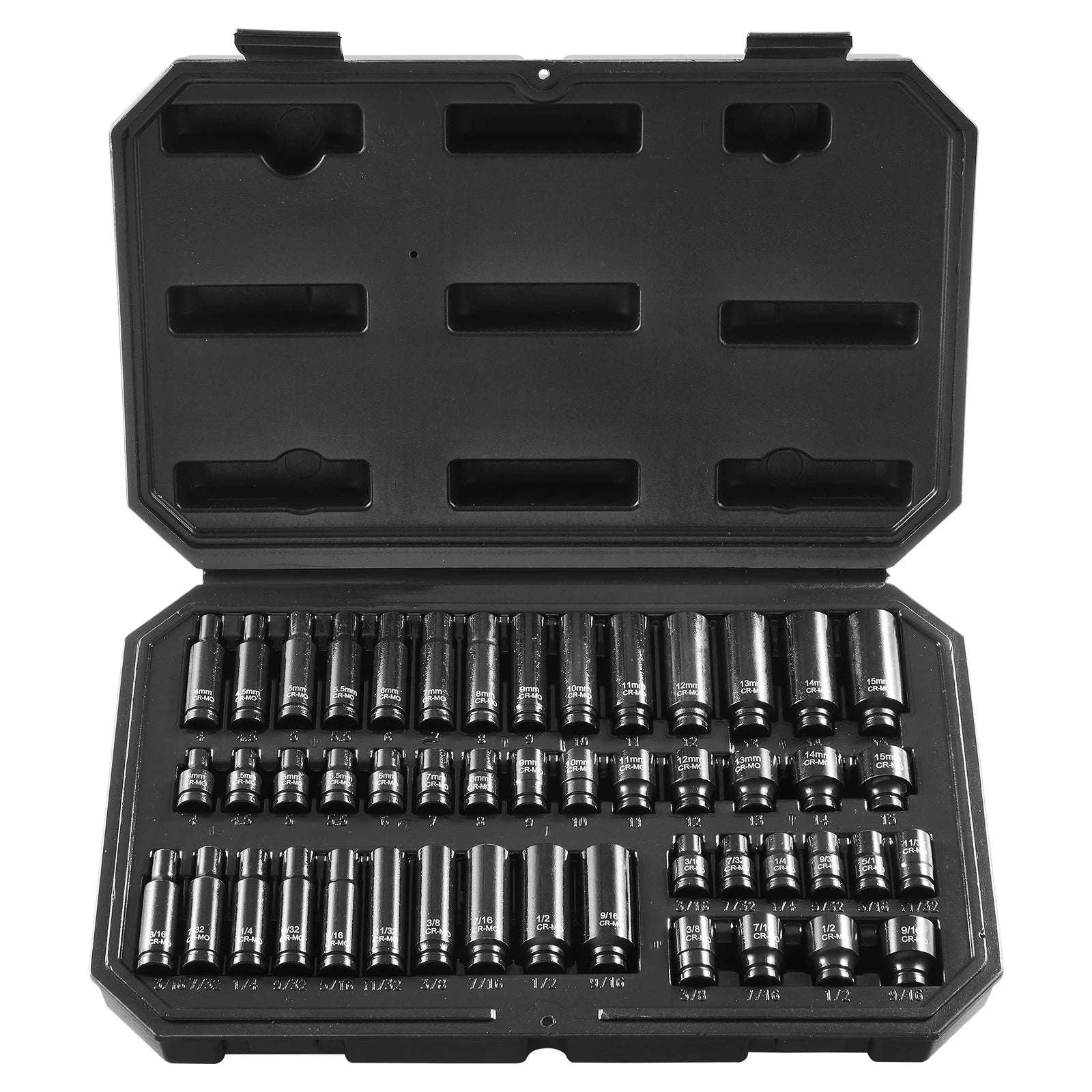 48-Piece Impact Socket Set 1/4" Deep & Shallow CR-MO Steel Kit