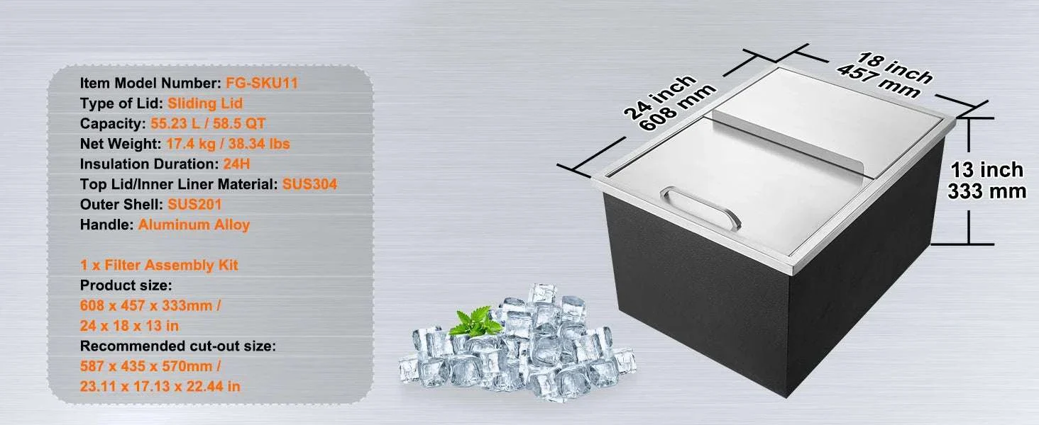 Drop-In Stainless Steel Ice Chest with Sliding Cover and Drain - Image 13