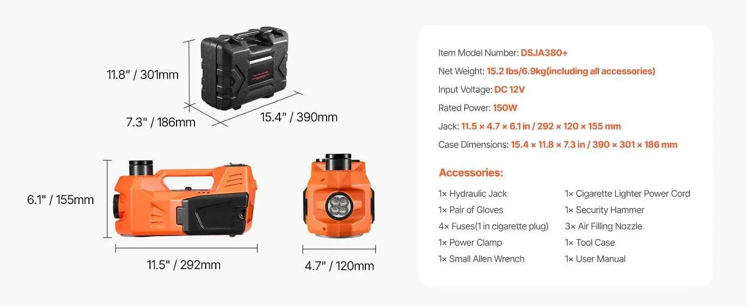 Electric Car Jack 5T with Inflator & Impact Wrench 12V Kit - Image 14