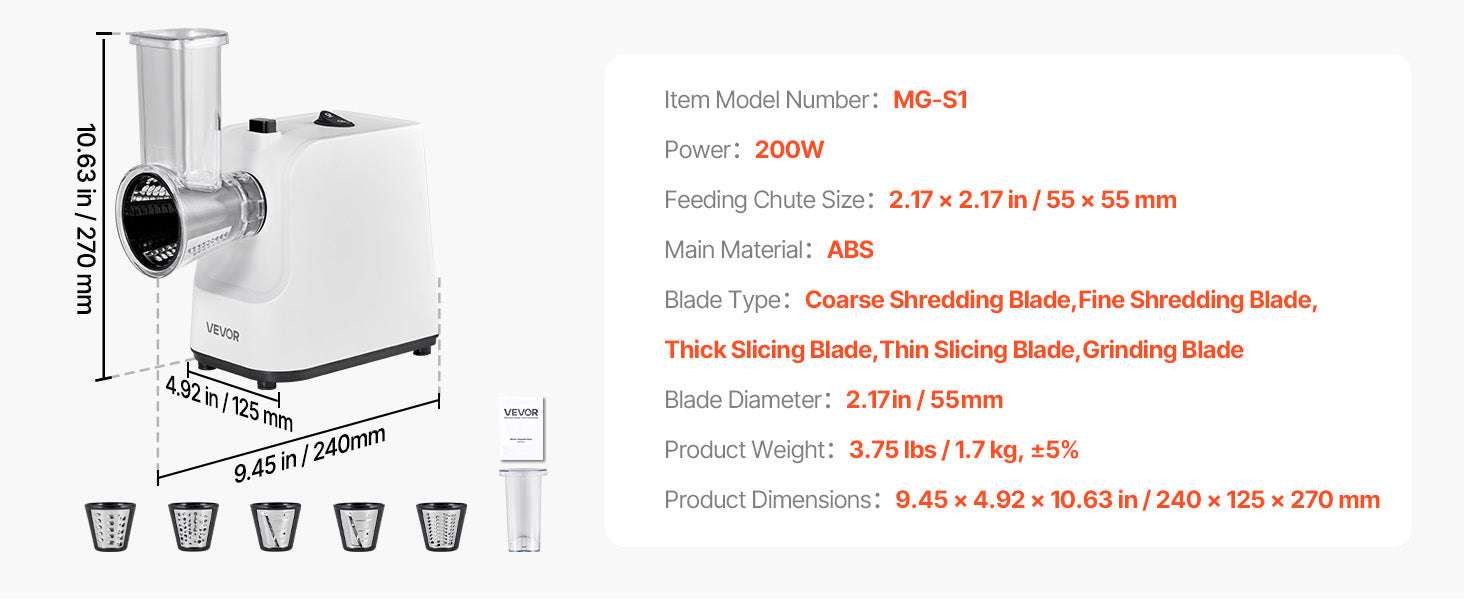 Electric Vegetable Slicer & Cheese Grater 200W 5-in-1 Cutter - Image 13
