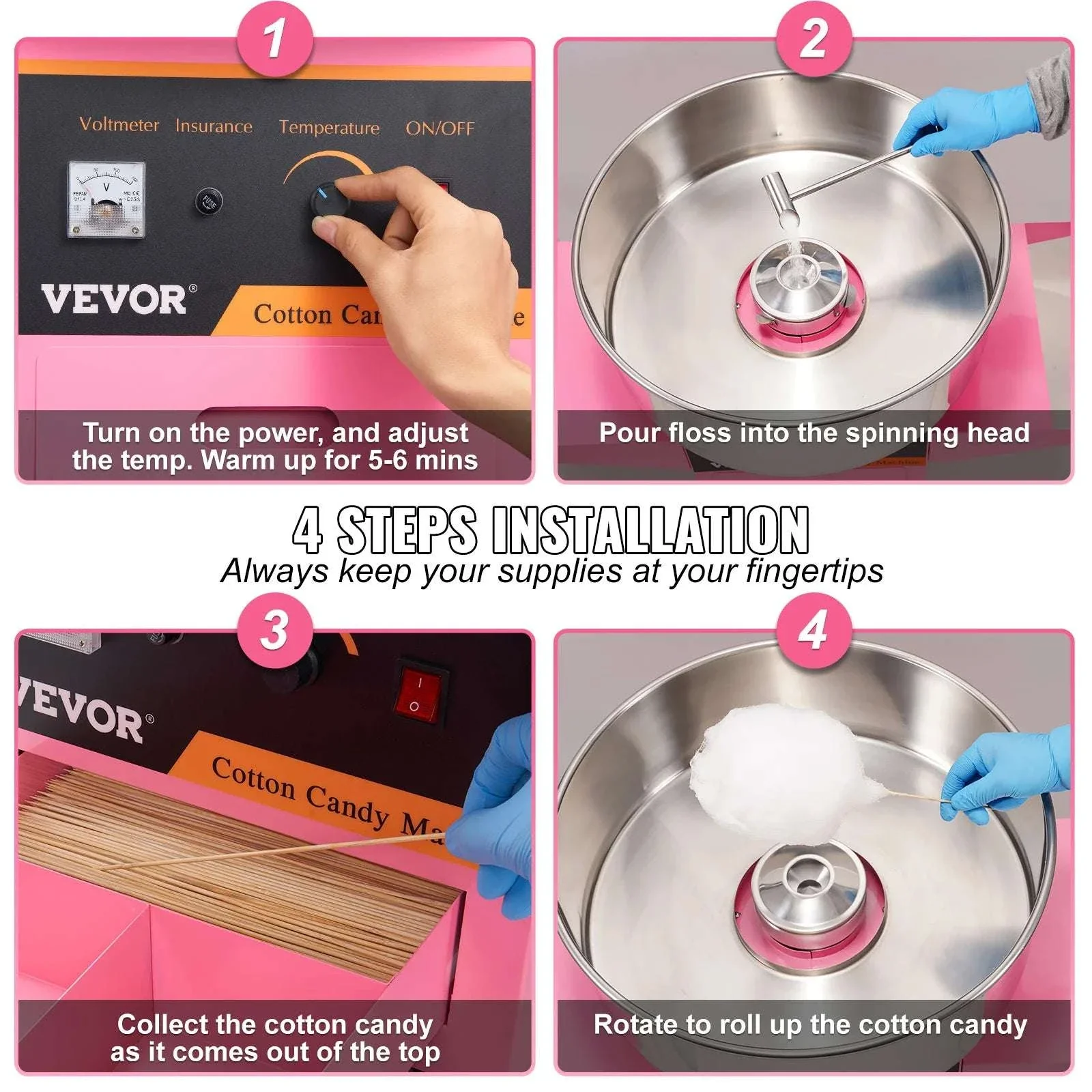 Electric Cotton Candy Machine Cart 1000W Commercial Floss Maker - Image 5
