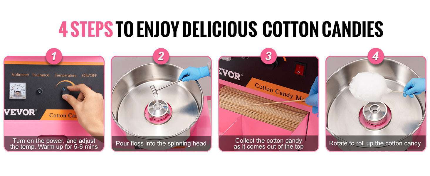 Commercial Cotton Candy Machine with Cart 1050W High Output Maker - Image 11