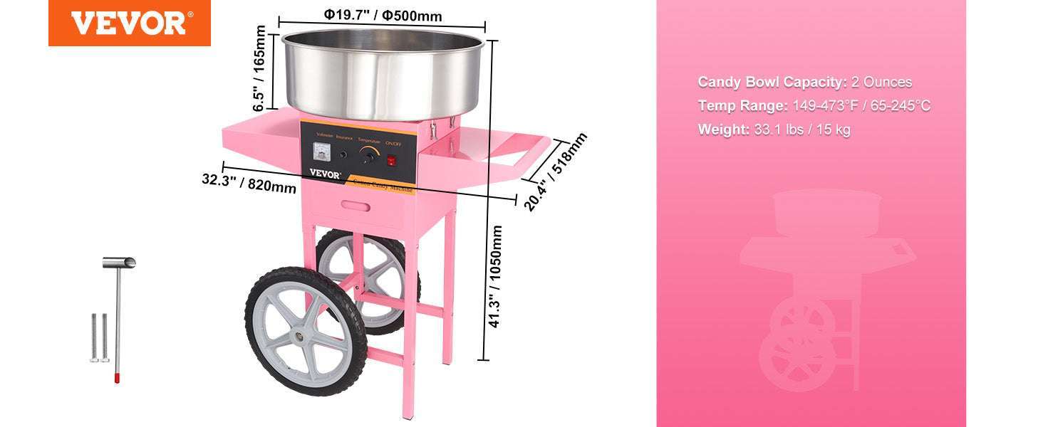 Commercial Cotton Candy Machine with Cart 1050W High Output Maker - Image 13