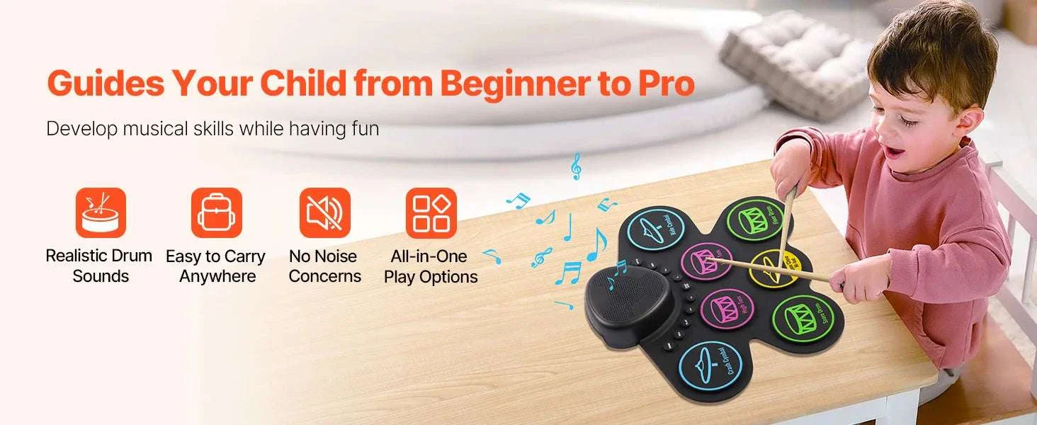 Kids Roll-Up Electronic Drum Set with 7 or 9 Pads & Pedals - Image 8