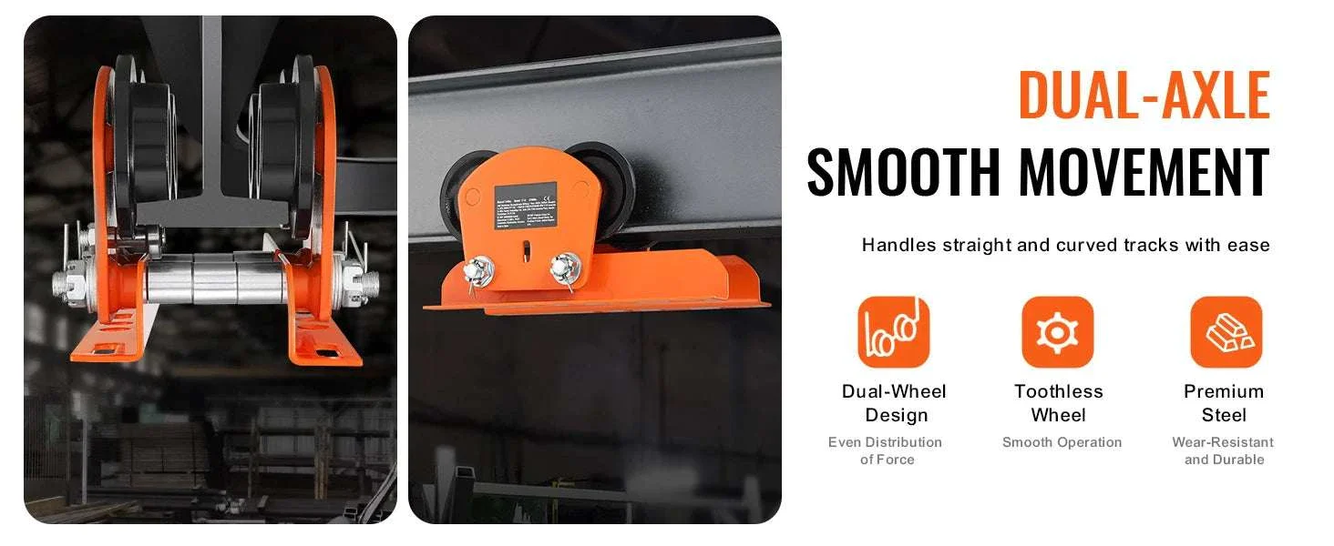 1T Manual Beam Trolley 2200 lbs Capacity Adjustable I-Beam Hoist - Image 11