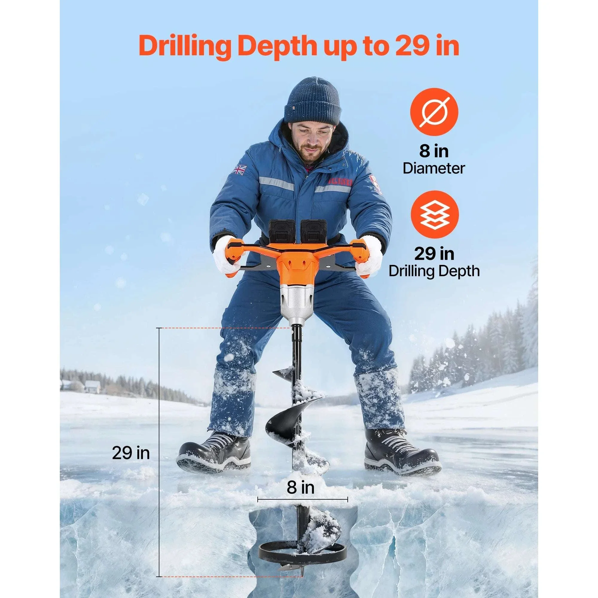 Electric Ice Auger 8" Cordless Drill with Dual Ice & Earth Bits - Image 2