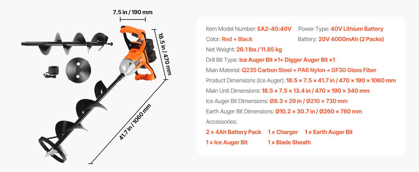 Electric Ice Auger 8" Cordless Drill with Dual Ice & Earth Bits - Image 21