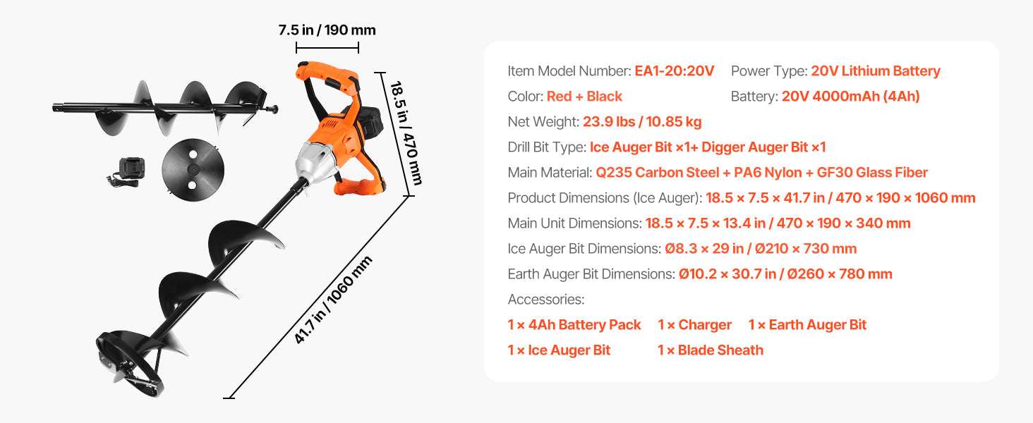 Electric Ice Auger 8" Cordless Drill with Dual Ice & Earth Bits - Image 22