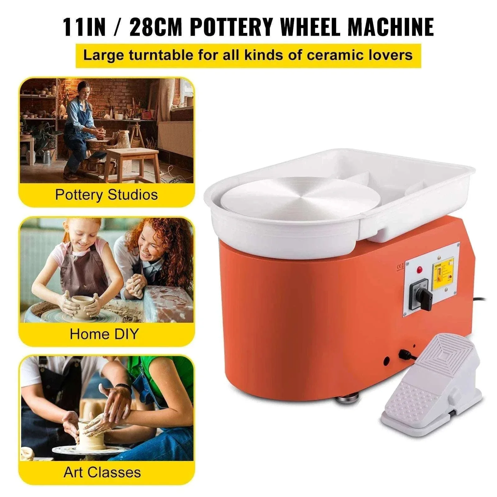 28cm Electric Pottery Wheel Machine 350W with Foot Pedal Control - Image 2