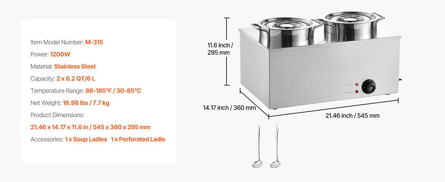Electric Soup Warmer Dual 6.34QT Pots with Adjustable Heat 1200W - Image 13