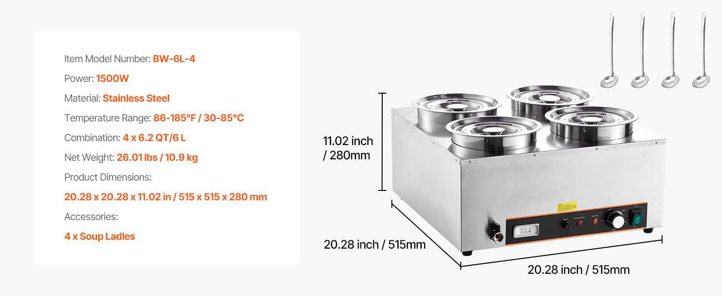 Electric Soup Warmer Dual 6.34QT Pots with Adjustable Heat 1200W - Image 15