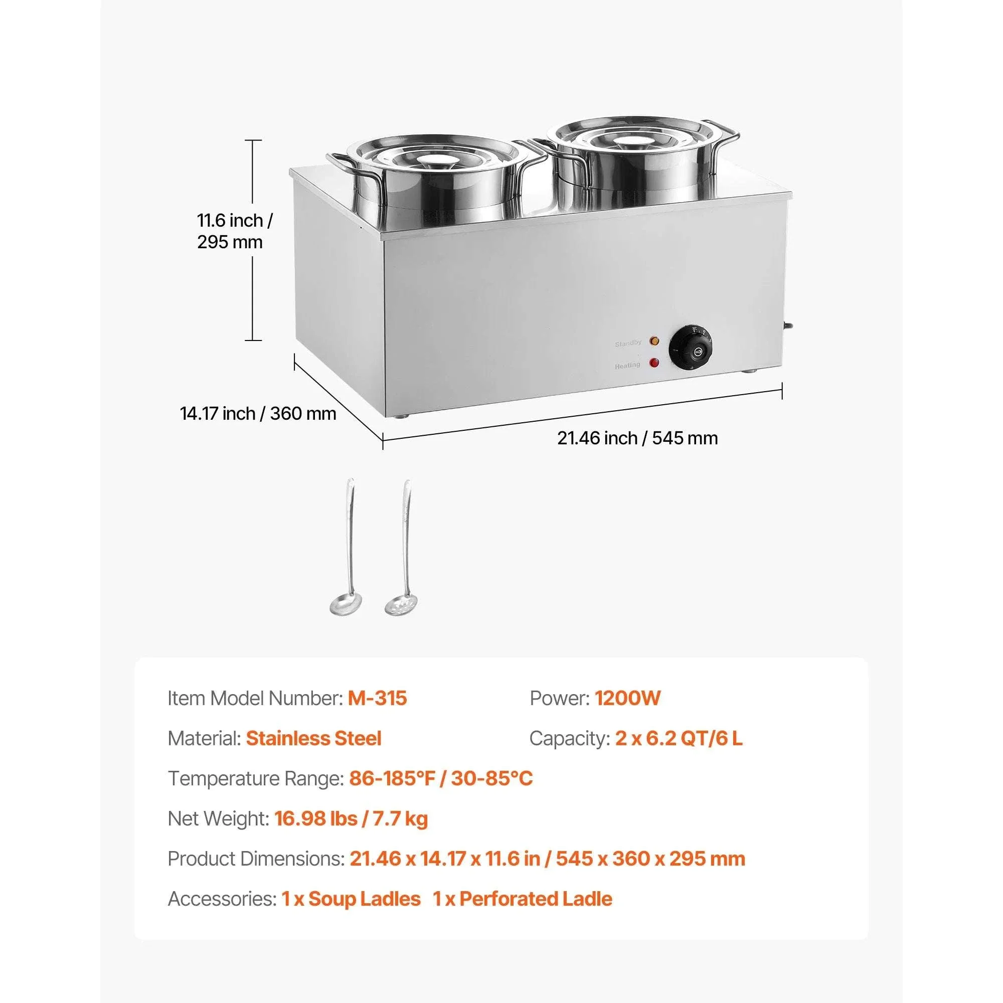 Electric Soup Warmer Dual 6.34QT Pots with Adjustable Heat 1200W - Image 16