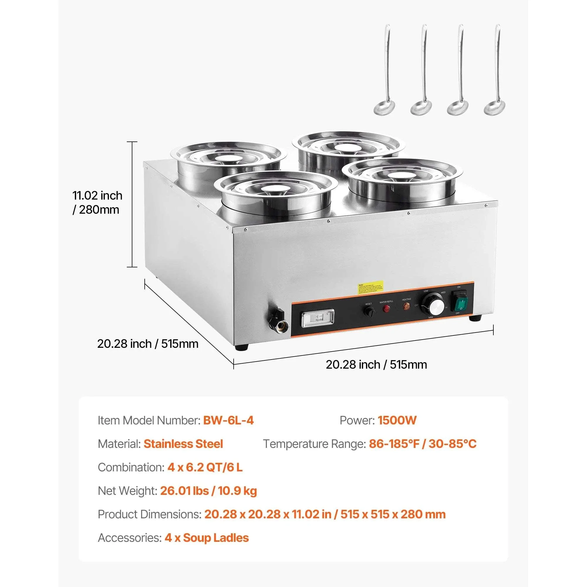 Electric Soup Warmer Dual 6.34QT Pots with Adjustable Heat 1200W - Image 17