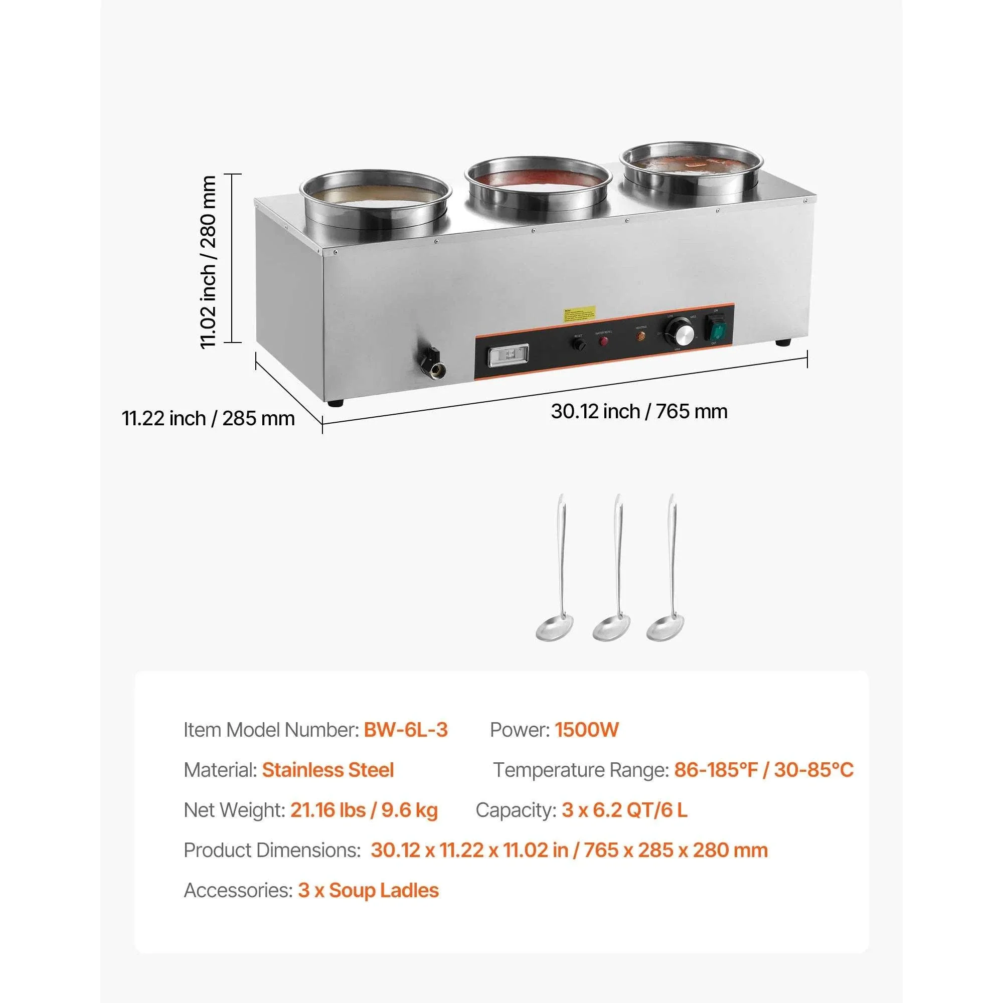 Electric Soup Warmer Dual 6.34QT Pots with Adjustable Heat 1200W - Image 18