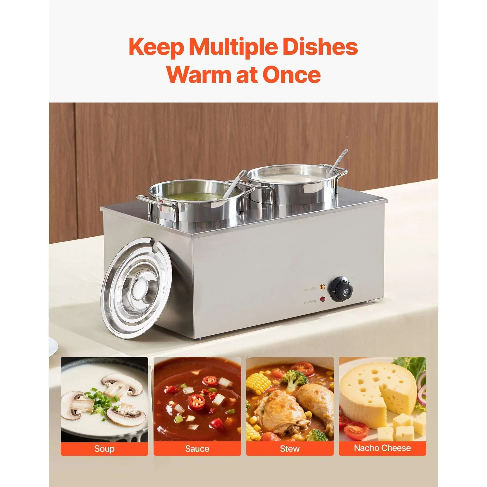 Electric Soup Warmer Dual 6.34QT Pots with Adjustable Heat 1200W - Image 2