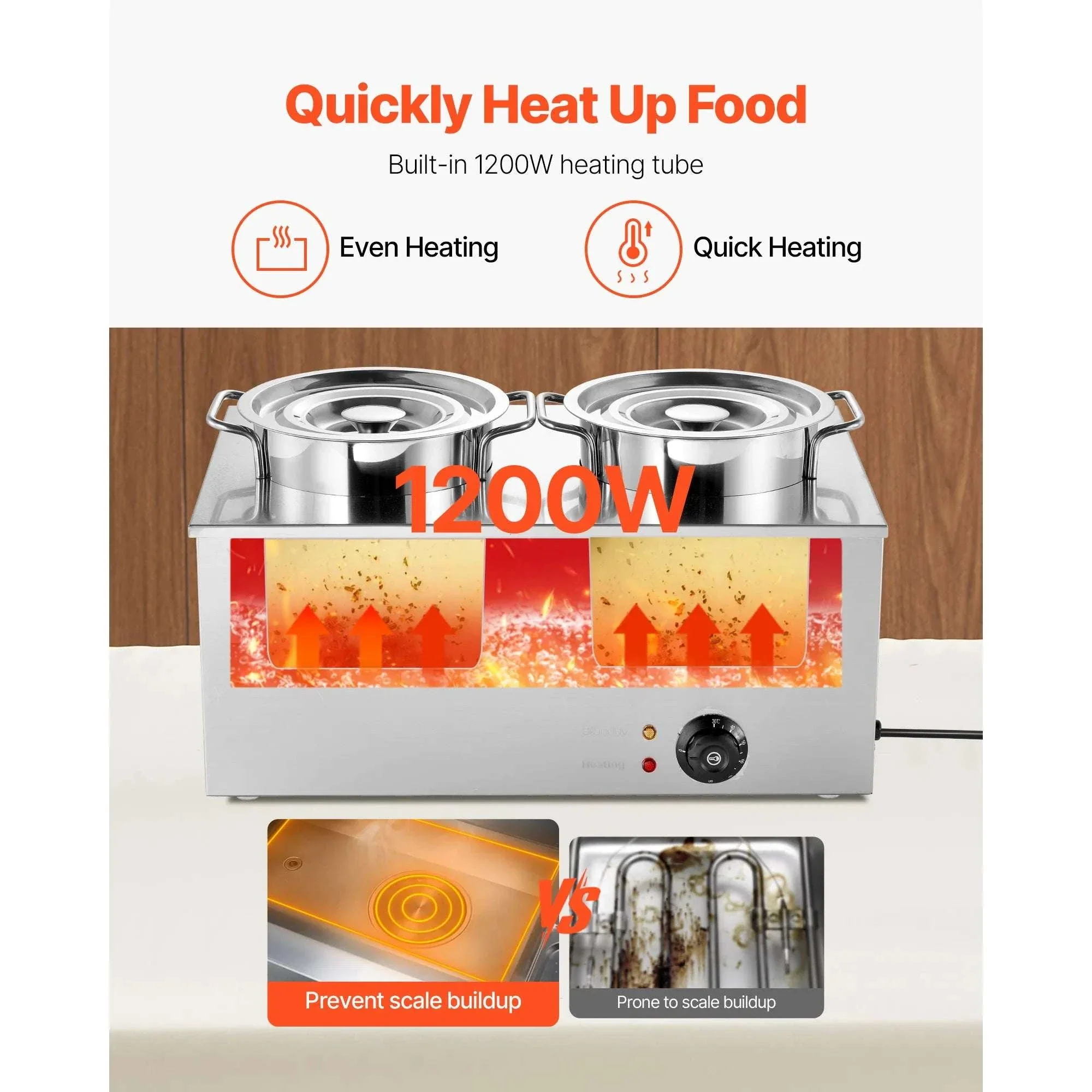 Electric Soup Warmer Dual 6.34QT Pots with Adjustable Heat 1200W - Image 4