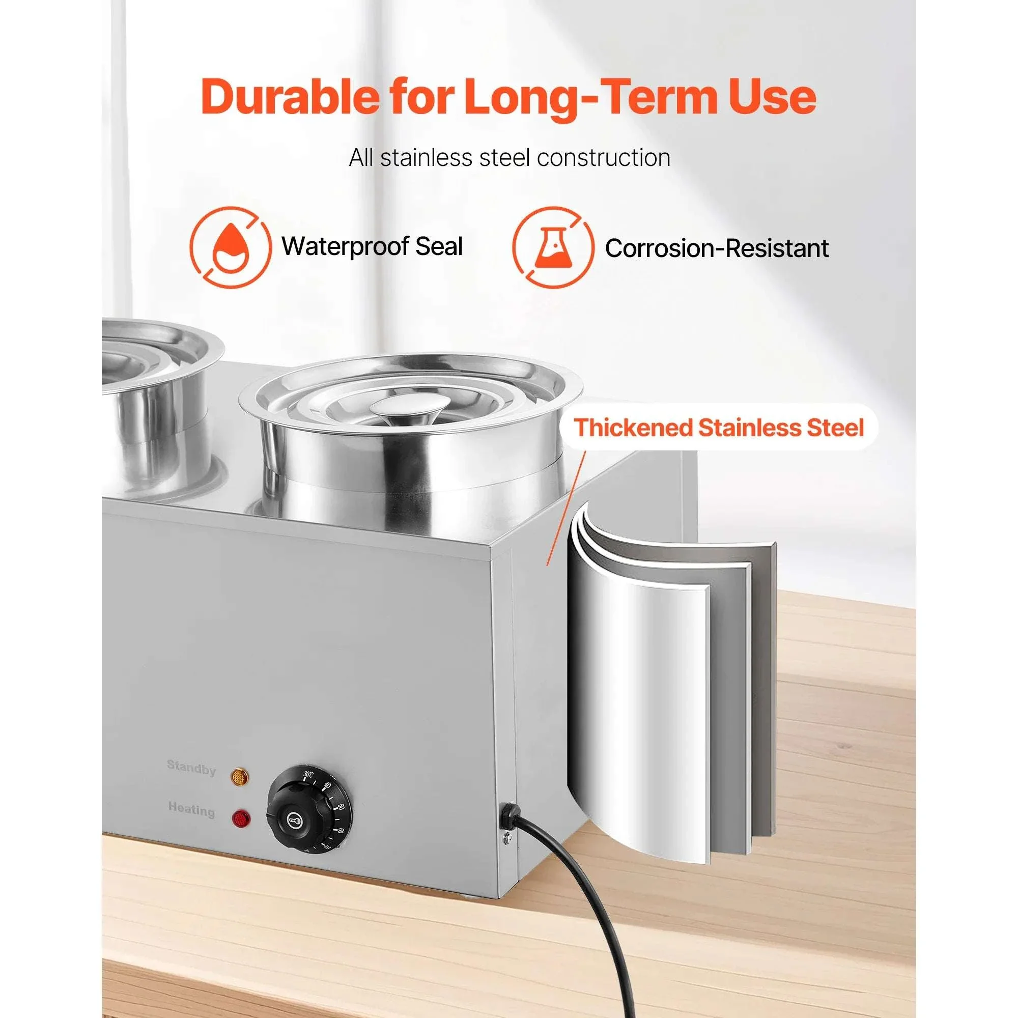 Electric Soup Warmer Dual 6.34QT Pots with Adjustable Heat 1200W - Image 6