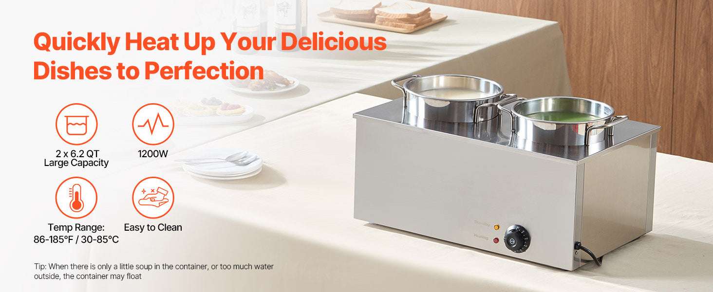 Electric Soup Warmer Dual 6.34QT Pots with Adjustable Heat 1200W - Image 8
