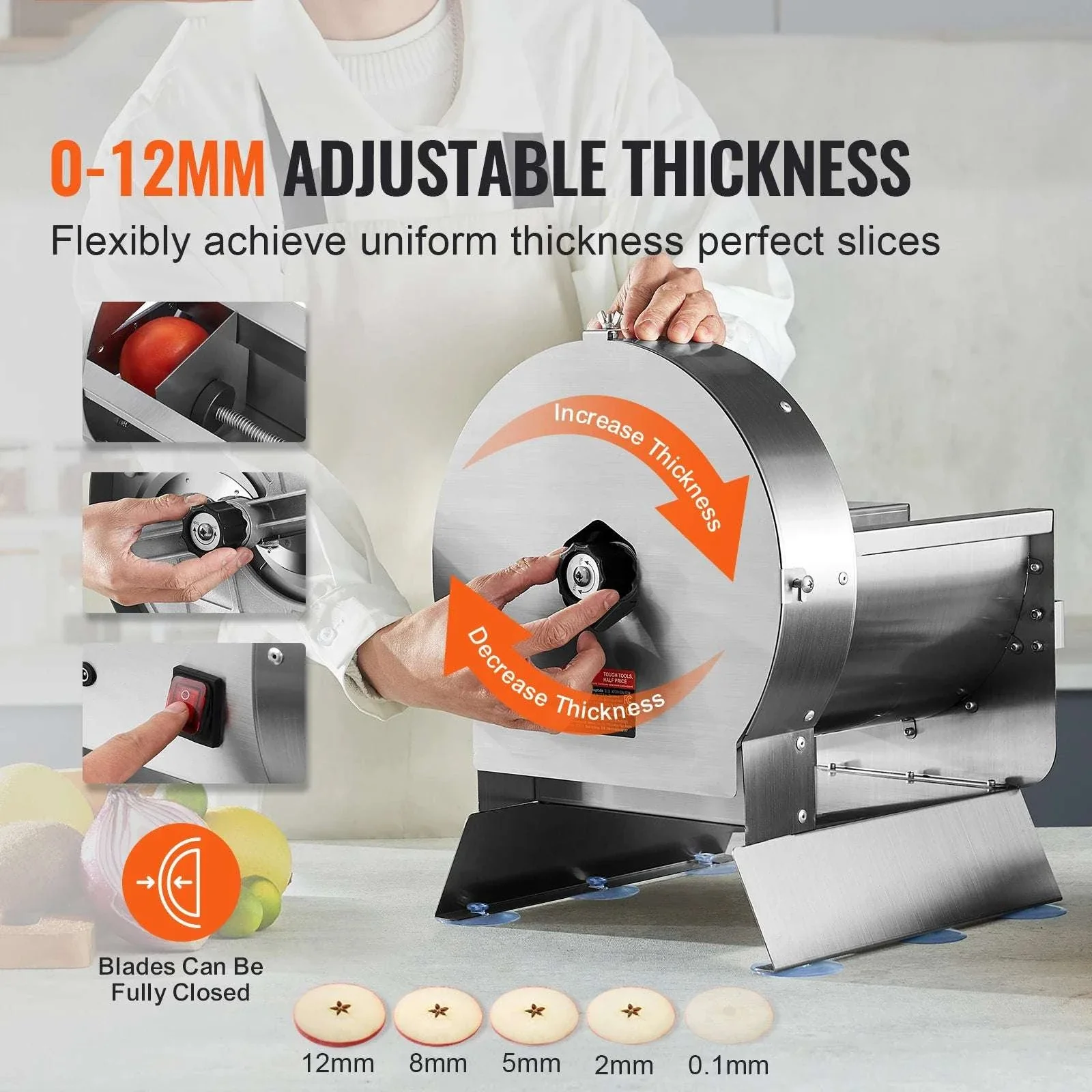 Electric Vegetable Slicer 0–12mm Adjustable Stainless Steel Cutter - Image 2