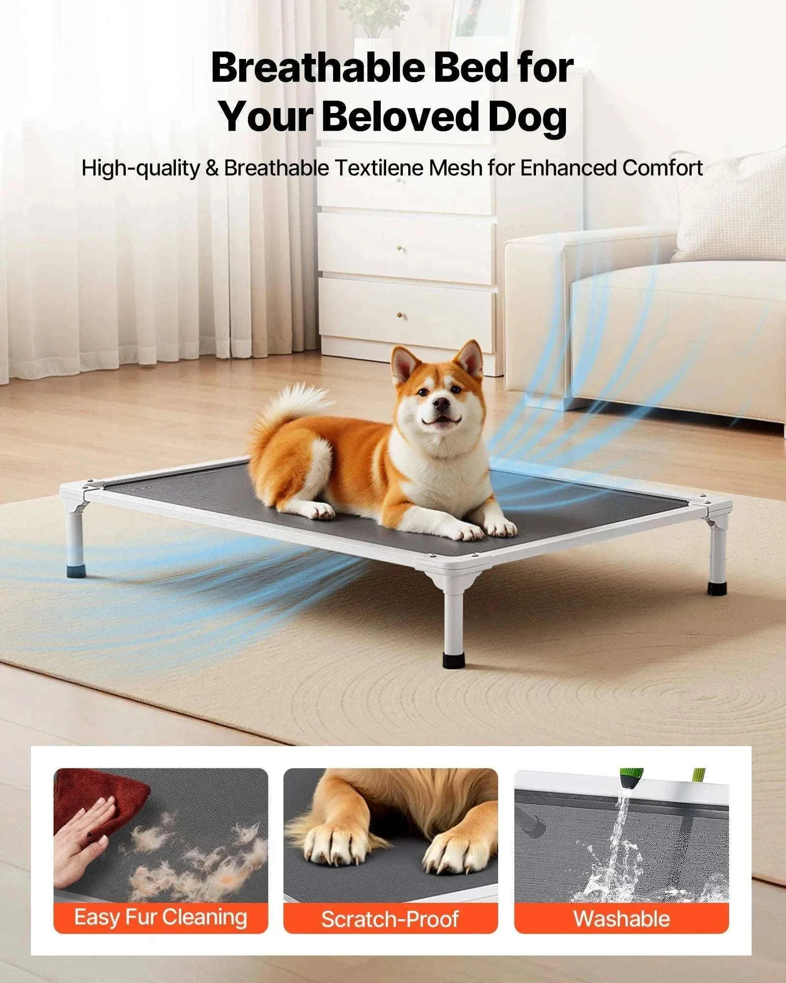 Elevated Dog Bed for Large Dogs with Breathable Mesh & Metal Frame - Image 2