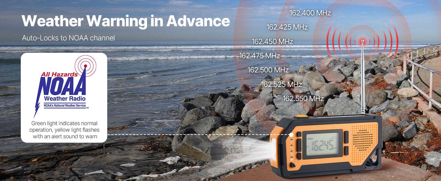 Emergency Weather Radio with NOAA Alert, Hand Crank & Solar Power - Image 11