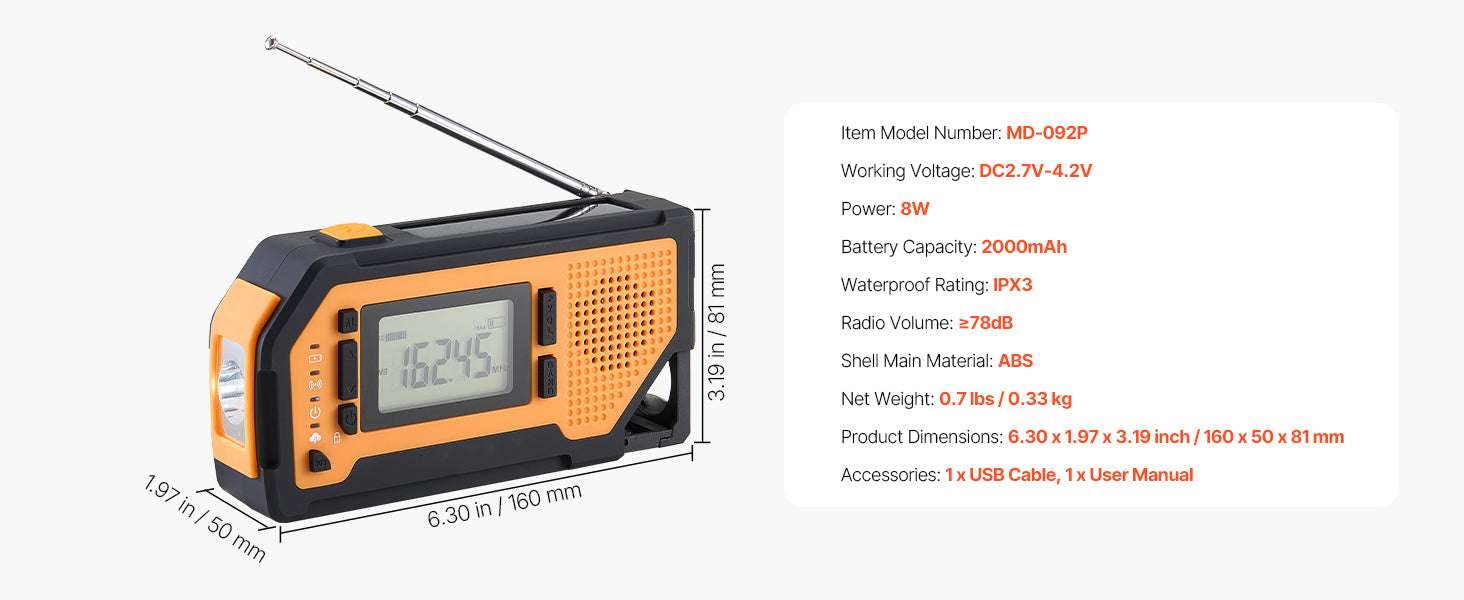 Emergency Weather Radio with NOAA Alert, Hand Crank & Solar Power - Image 13