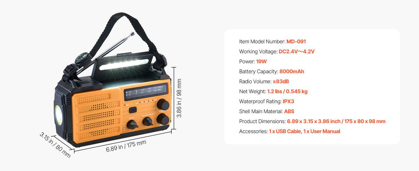 Emergency Weather Radio with NOAA Alert, Hand Crank & Solar Power - Image 14