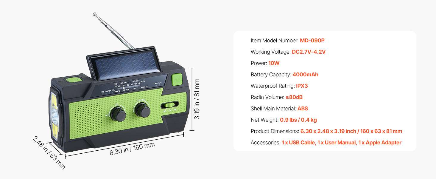 Emergency Weather Radio with NOAA Alert, Hand Crank & Solar Power - Image 15