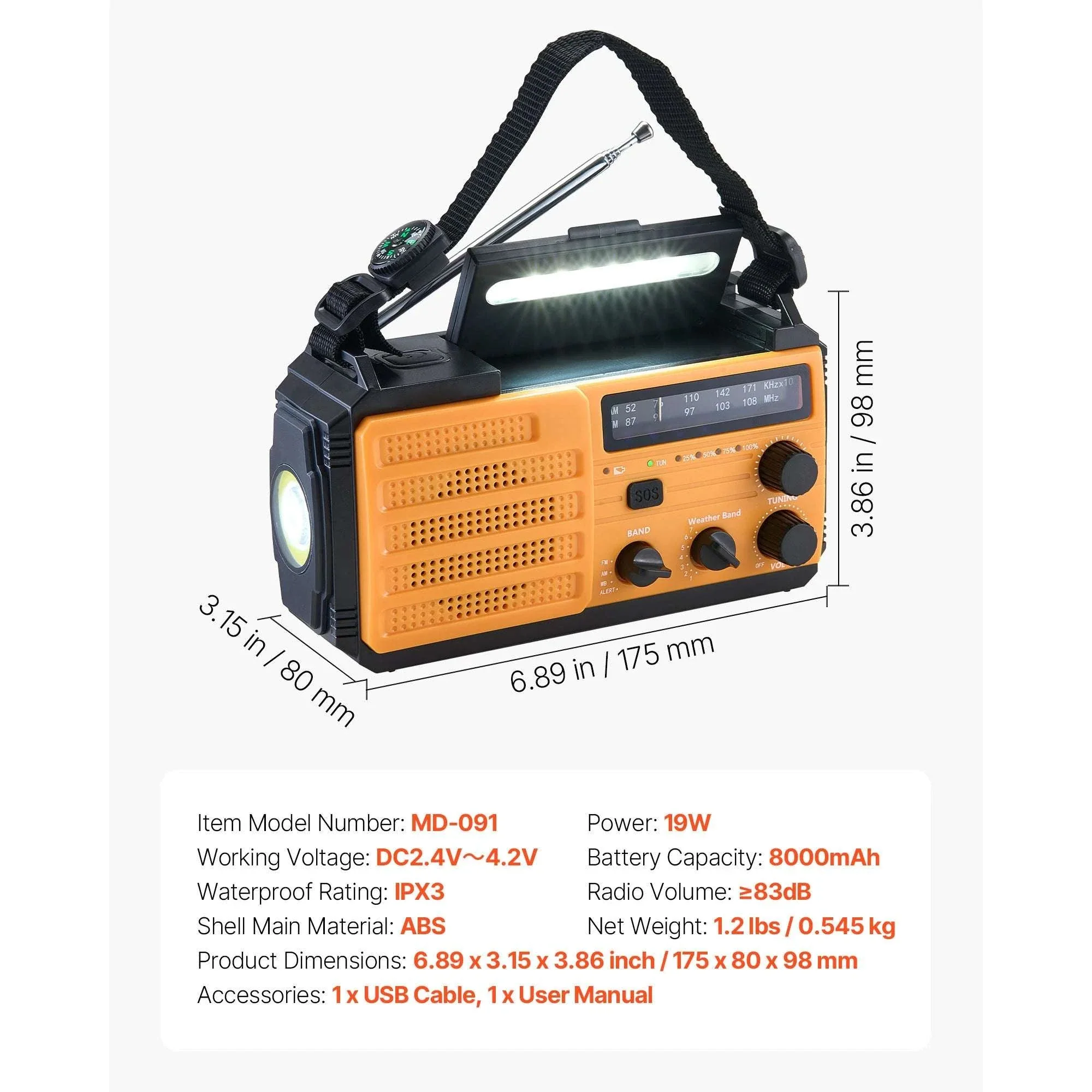 Emergency Weather Radio with NOAA Alert, Hand Crank & Solar Power - Image 16