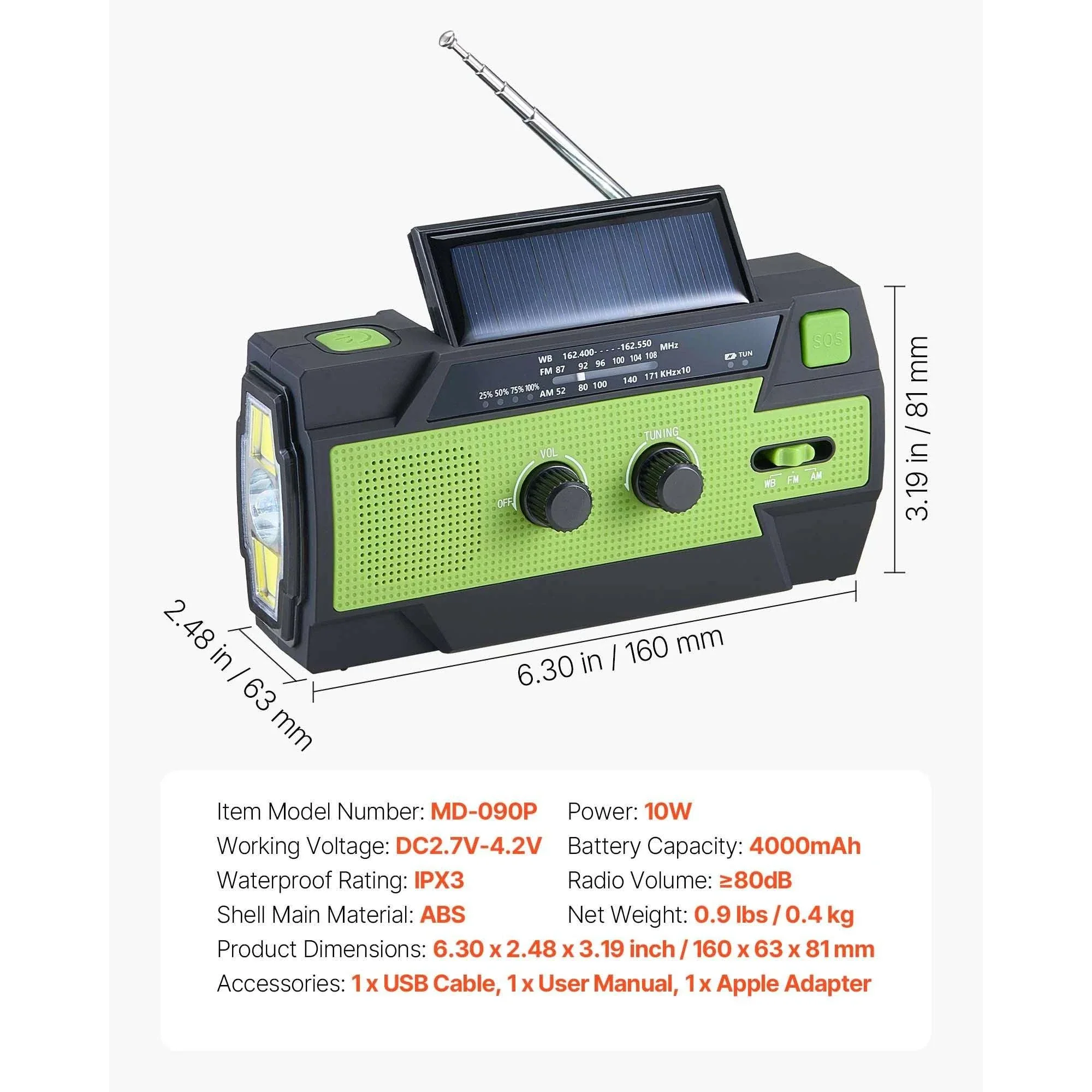 Emergency Weather Radio with NOAA Alert, Hand Crank & Solar Power - Image 17